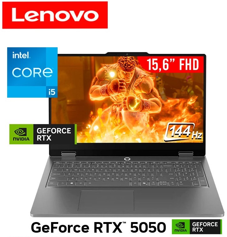 Laptop Lenovo GAMING LOQ 15IRX11 CORE I5 - 13450HX 1,8/3,4 GHz, 16GB DDR5, SSD 512GB NVMe, T.Video RTX 5050 8 GB, LED 15.6"  FHD (1920x1080), Wcam 1080P, Teclado en español, SO.Free