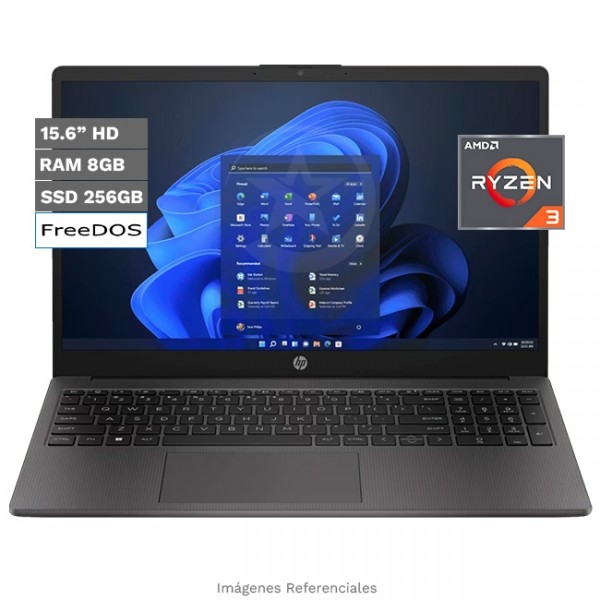 Laptop HP 250 G10 Ryzen 3 - 7320U   8GB DDR4/B3200, SSD 256 GB,  LED 15.6" HD (1366 x 768), WCAM 720P, Teclado en español, SO. Free