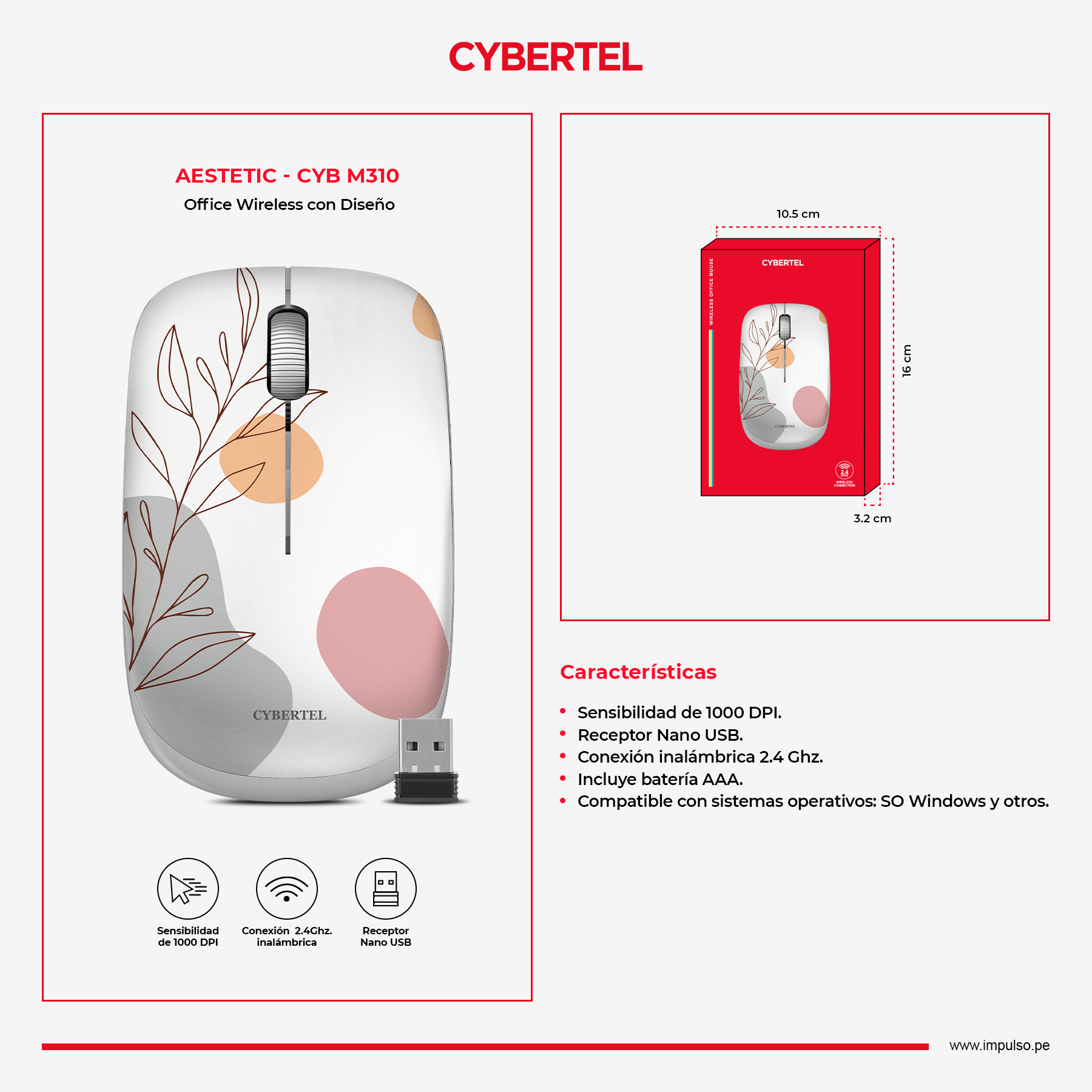 Mouse Inalámbrico CYB AESTETIC CYB M310 2.4 GHz imagen 2