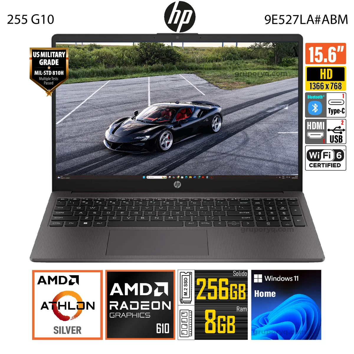 Laptop HP 255 G10 AMD Athlon Silver-7120U 15.6" HD RAM 8GB SSD 256GB Windows 11 -9E527LA